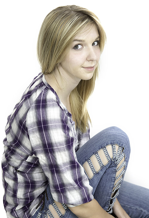 Blonde in Studio Blonde Model against a white background in a photography studio
